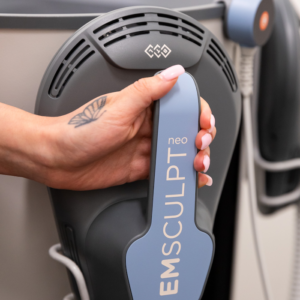 A provider is preparing the materials for Emsculpt NEO body sculpting near McKinney, TX.